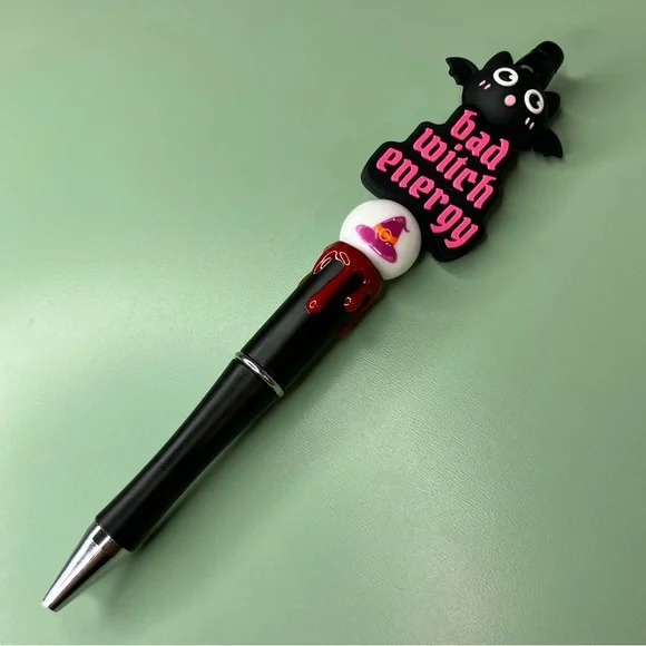 Bad Witch Energy Kawaii Bat Handmade Beaded Pen Halloween Emo Goth - Picture 4 of 5